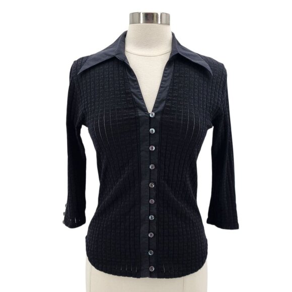 Rayure Paris Womens Medium / 44 Top Textured Black Collared Button Down Goth - Picture 1 of 11